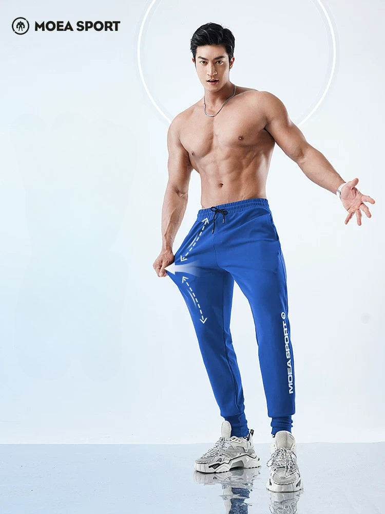 Men's spring and autumn plush fitness running long sports pants with bound feet