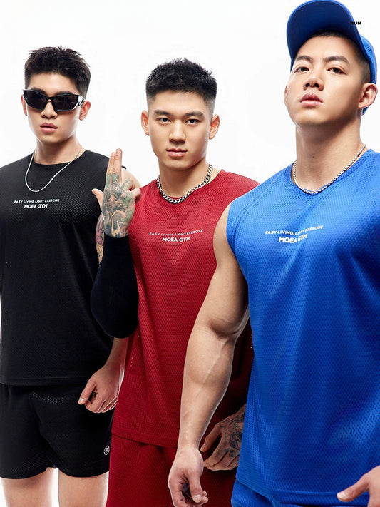 Men's professional sports mesh quick drying vest running sleeveless T-shirt