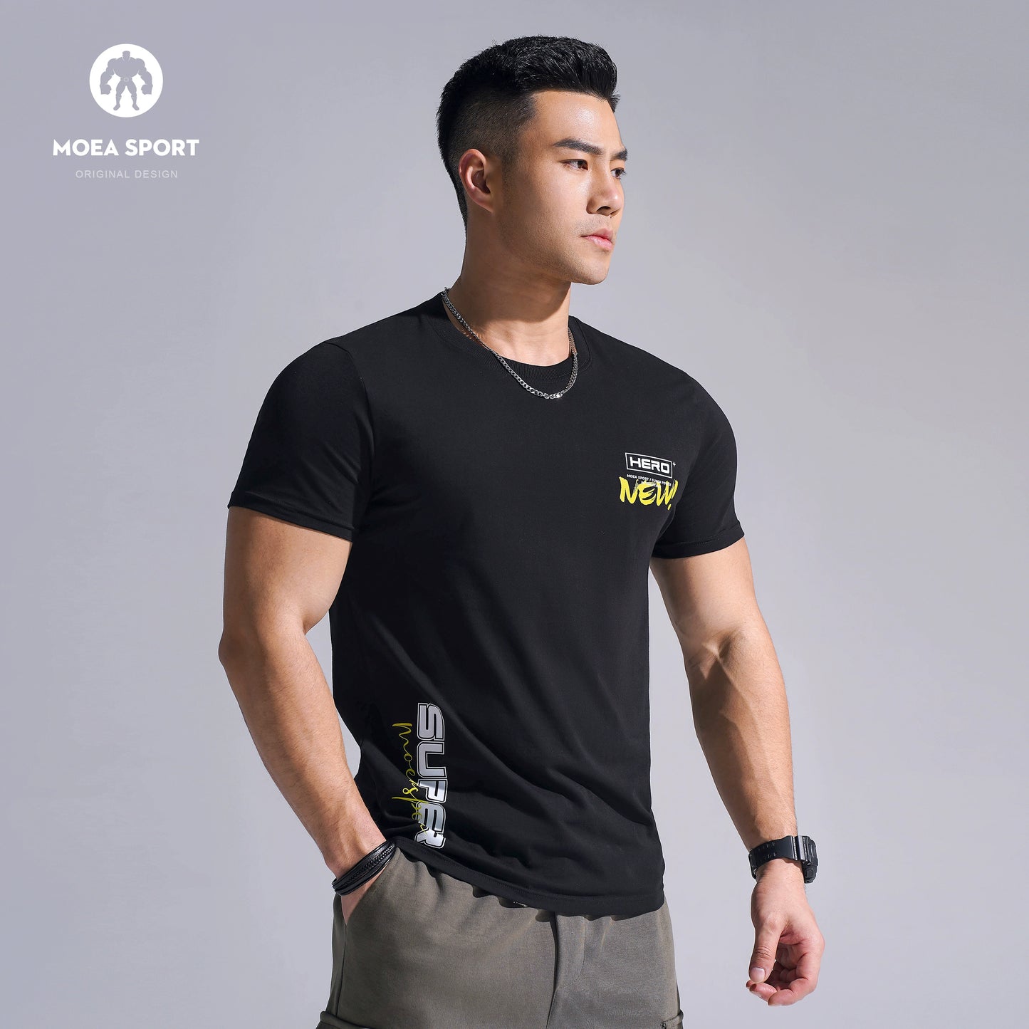 Summer New American Slim-fit Casual Shirt Men&#039;s Round Neck Training Short Sleeve