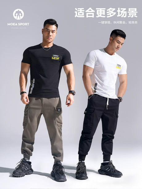 Summer New American Slim-fit Casual Shirt Men&#039;s Round Neck Training Short Sleeve
