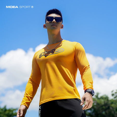 Athletic long sleeve t-shirt round neck slim fit men's colorful base shirt