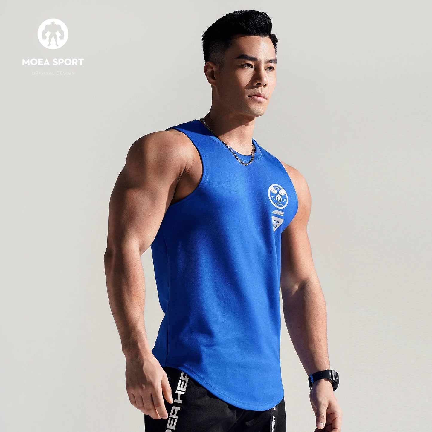 Smooth air layer style round hem camisole fitness vest for men