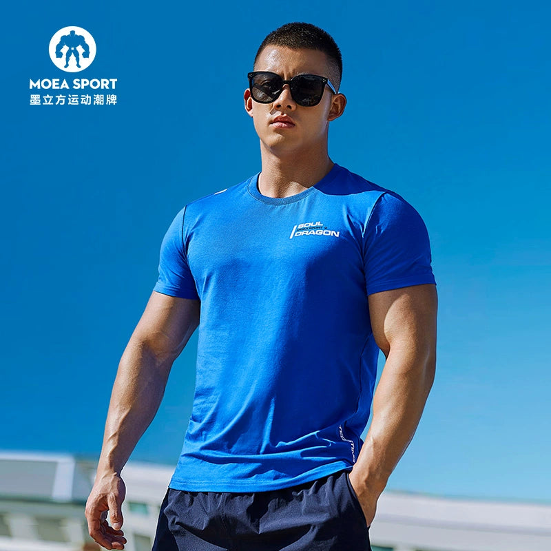 Summer New White Clothing T-shirt High end Sports T-shirt Men's Simple Shoulder Short Sleeve