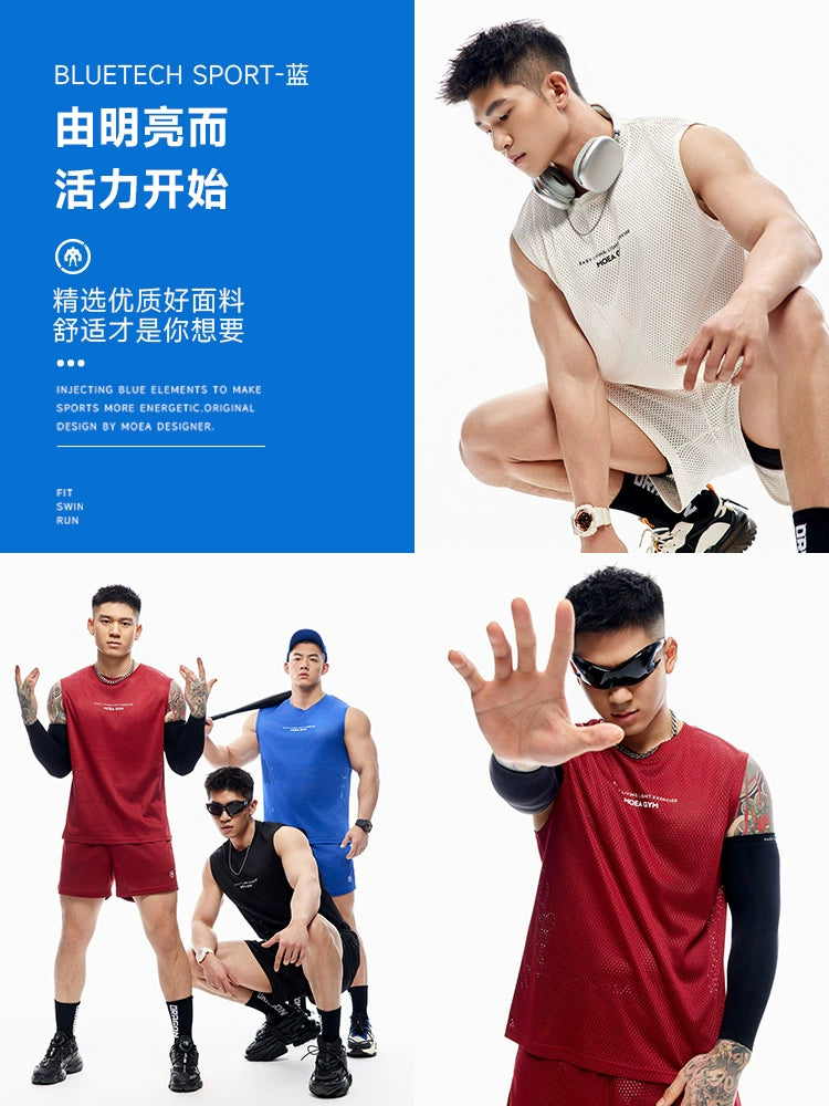 Men's professional sports mesh quick drying vest running sleeveless T-shirt