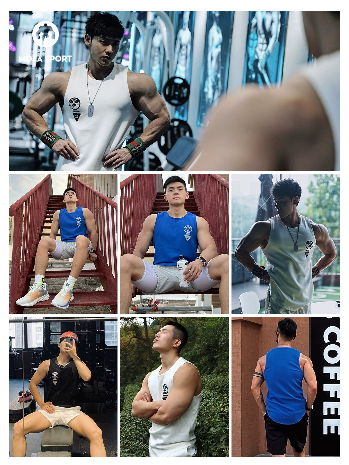 Smooth air layer style round hem camisole fitness vest for men
