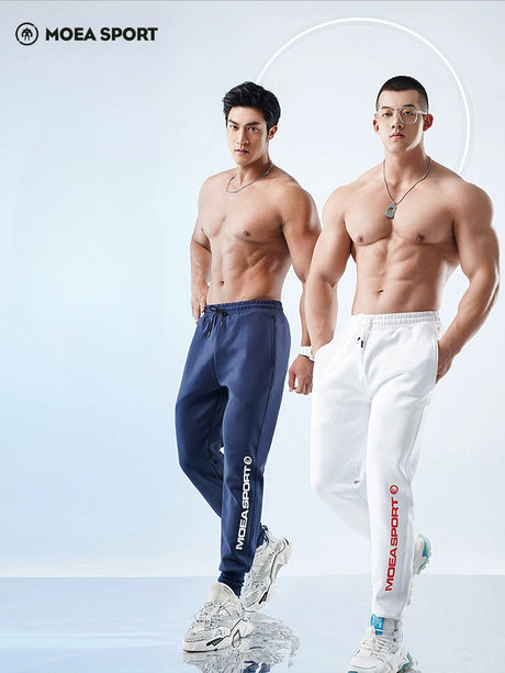 Men's spring and autumn plush fitness running long sports pants with bound feet
